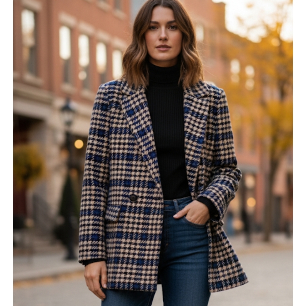 Jacket ONLY Women's Blue Black and Tan - Picture 2 of 4